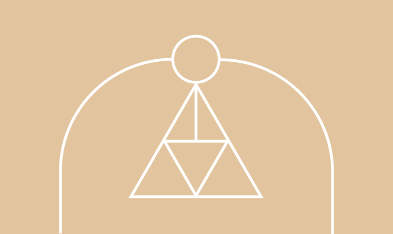 A geometric pyramid pointing to a circle and arch, representing layers of input toward a better decision.