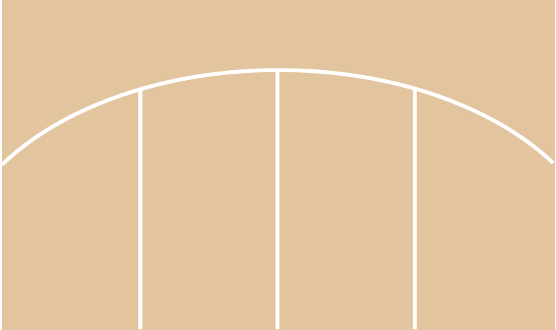 A semi-circle with four columns inside